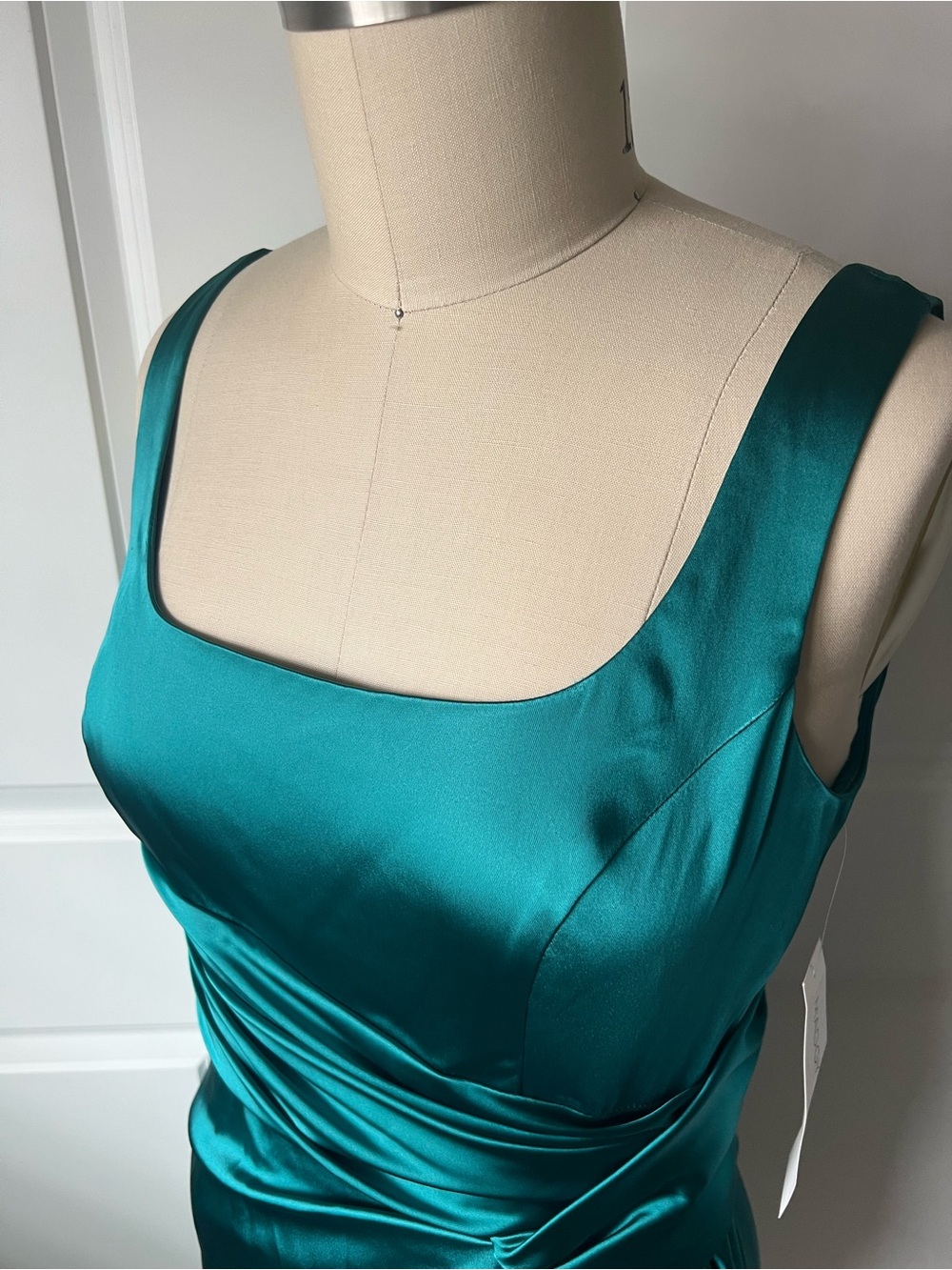 Maggy London Teal Satin Draped Midi Dress - Picture 7 of 15